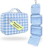 VANDEL Waterproof Hanging Toiletry Bag for Travelling, Hanging Makeup Organizer Bag, Cosmetic Travel Bags for Women, Makeup Case Toiletries Organizer Hygiene Bathroom Shower Caddy - Blue Gingham - Image 2