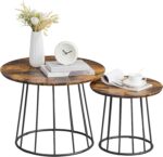 VASAGLE Round Coffee Tables, Set of 2, Modern Circle Side Tables with Steel Frame, for Living Room, Bedroom, Rustic Brown ULCT045K01 - Image 2