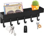 VIS'V Key Holder Wall Mount, Compact Adhesive Key Rack with Tray, 6 Hooks, 2 Mount Options, Black - Image 2