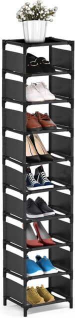 Vertical Narrow Tall Shoe Rack for Front Door Entrance,10 Tiers Sturdy Metal Shoe Rack Organizer for Closet Entryway, Storage Shelf, Space Saving Stackable Shoe Tower - Image 2