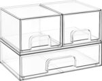 Vtopmart Stackable Storage Drawers Set of 3,Clear Plastic Organizer Bins for Makeup, Cosmetics, Beauty Supplies,Ideal for Vanity, Bathroom,Cabinet,Pantry Organization - Image 2