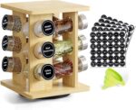 WelFurGeer Bamboo Spice Rack Organizer for Countertop, Revolving Spice Shelf with 12 Glass Jars, Lids & Labels, Desktop Rotating Seasoning Organizer for Kitchens, Space-Saving Design - Image 2