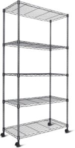 Whitmor 5 Tier Shelving Unit, Adjustable Storage Shelves with Wheels, 400 lbs Capacity per Shelf, Max 2000 lbs Total for Pantry, Kitchen, Garage, 30" L x 14" W x 60" H, Black - Image 2