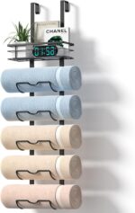 Xstydes 6-Tier Over The Door Towel Rack,Towel Racks for Bathroom, Metal Towel Holder with Storage Basket,Towel Storage for Small Bathroom,Towel Rack for Rolled Towels,Black, TM-6B - Image 2