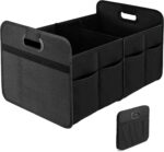 YSSOA Car Trunk Organizer, 2 Compartments Anti-slip 14" D x 22" W x 12" H Collapsible Trunk Storage, 600D Oxford Polyester Car Storage, Suitable for SUV, Minivan, Truck, Black - Image 2