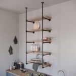 Yuanshikj 2Pc (70" Tall 12" deep 3/4") Industrial Wall Mount Iron Pipe Shelf Shelves Shelving Bracket Vintage Retro Black DIY Open Bookshelf Storage Home Kitchen (2 Pcs 5Tier Hardware only) - Image 2