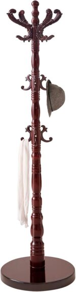 ZOZOE Wooden Classic Coat Rack Stand, Solid Wood Coat Rack Freestanding with 14 Hooks, Vintage Coat Racks with Sturdy Round Base, Natural Birch Wood Coat Tree Hanger Stand for Entryway Hallway - Image 2