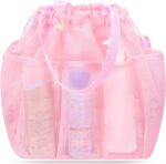 famichan Mesh Shower Caddy Portable with Drawstring, Dorm Room Essentials for College Students Girls, Large Shower Bag for Camping,Swimming,Gym,Travel,Bathroom - Pink - Image 2