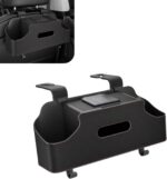 1 PC Car Seat Back Organizer, Car Back Seat Multi-Function Storage Box with 2 Drink Cup Holders, 11.42" x 3.35" Leather Tissue Organizer, Universal for Most Cars, Trucks, SUVs (Black) - Image 2