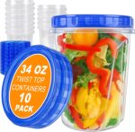 10 Pack 34oz Reusable Freezer Food Storage Containers with Twist Top Lids, Airtight Plastic Meal Prep Food Containers for Leftover Lunch Fruit Salad Oats, Clear Large Soup Container Microwave Safe - Image 2