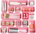 13 Pack Plastic Drawer Organizers Set, 3 Sizes Desk Drawer Organizer Trays for Vanity and Makeup Organizer, Organization and Storage for Makeup, Kitchen Utensils, Bathroom and Office(Pink) - Image 2