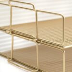 BLU MONACO Gold Mesh Paper Tray – Set of 2 Stackable Letter Trays – Durable Metal Desk Organizer for Home, Office & School – Stylish Document Holder, File Storage, and Workspace Organizer - Image 6