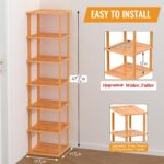 Bamboo Free Standing Shoe Rack Shelf Multi Tier Tall Wooden Stackable Shoes Rack Organizer for Closet Front Door Entrance Narrow Vertical Shoe Storage (Nature, 7 Tiers) - Image 3