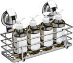 Suction Cup Shower Caddy, Shower Shelf Soap Dish with Hooks for Razor, Sponge, Rust Proof 304 Stainless Steel, Silver - Image 4