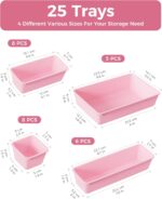 25 PCS Plastic Drawer Organizers Set, 4-Sizes Vanity and Makeup Organizer, Desk and bathroom Drawer Organizer Trays, Organizers and Storage for Makeup, Jewelry, Gadgets, Utensils (Pink) - Image 3