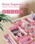 25 PCS Plastic Drawer Organizers Set, 4-Sizes Vanity and Makeup Organizer, Desk and bathroom Drawer Organizer Trays, Organizers and Storage for Makeup, Jewelry, Gadgets, Utensils (Pink) - Image 4
