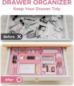 25 PCS Plastic Drawer Organizers Set, 4-Sizes Vanity and Makeup Organizer, Desk and bathroom Drawer Organizer Trays, Organizers and Storage for Makeup, Jewelry, Gadgets, Utensils (Pink) - Image 5