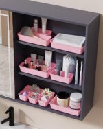 25 PCS Plastic Drawer Organizers Set, 4-Sizes Vanity and Makeup Organizer, Desk and bathroom Drawer Organizer Trays, Organizers and Storage for Makeup, Jewelry, Gadgets, Utensils (Pink) - Image 6