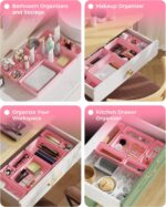 25 PCS Plastic Drawer Organizers Set, 4-Sizes Vanity and Makeup Organizer, Desk and bathroom Drawer Organizer Trays, Organizers and Storage for Makeup, Jewelry, Gadgets, Utensils (Pink) - Image 7