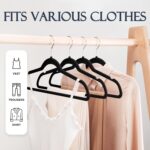 HOUSE DAY Black Velvet Hangers 60 Pack, Non Slip Clothes Felt Hanger Heavy Duty for Coat, Premium Slim Space Saving Suit Hangers for Closet Organizer, 360° Rotating Silver Hook - Image 4