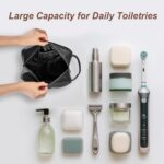 Travel Toiletry Bag for Men and Women, Travel Shaving Dopp Kit Water-resistant Bathroom Toiletries Organizer PU Leather Cosmetic Bags (Black) - Image 3