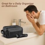 Travel Toiletry Bag for Men and Women, Travel Shaving Dopp Kit Water-resistant Bathroom Toiletries Organizer PU Leather Cosmetic Bags (Black) - Image 6