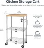 Amazon Basics Portable Kitchen 3-Tier Storage Rack on Caster Wheels with Adjustable 2 Shelves, 175 Pound Capacity, 21 x 15 x 36.7 inches (LxWxH), Wood/Chrome - Image 5