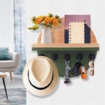 Key and Mail Holder for Wall Decorative, Wooden Boho Key Hanger with Shelf, Unique Two-Tone Circular Design Entryway Key Rack - Brown & Green - Image 3