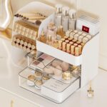 Makeup Organizer with Brush Holder for Vanity,Countertop Makeup Organizer with Drawers,Spacious Cosmetic Display Case,Perfect Storage Solution for Your Beauty Essential - Image 3