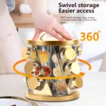 TINMIX Portable Stainless Steel Spice Rack with 16 Spice Jars Included Revolving Spice Organizer for Kitchen Tower Storage Rack for Spices and Seasoning Gold - Image 5
