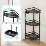 HapiRm Standing Corner Shower Caddy - 3 Tier Shower Organizer Corner with Soap Holder and 4 Hooks, Rustproof Bathroom Storage Shelves with Adhesives, Black - Image 3