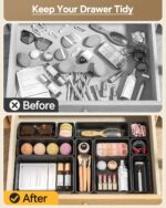 25 PCS Plastic Drawer Organizers Set, 4 Sizes Vanity Organizer, Makeup and Desk Drawer Organizer Trays, Organization and Storage for Makeup, Bathroom, Kitchen Utensils and Office (Black) - Image 4