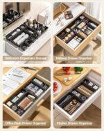 25 PCS Plastic Drawer Organizers Set, 4 Sizes Vanity Organizer, Makeup and Desk Drawer Organizer Trays, Organization and Storage for Makeup, Bathroom, Kitchen Utensils and Office (Black) - Image 5