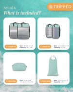 Compression Packing Cubes for Travel by TRIPPED – 6-Piece Premium Set with Laundry & Shoe Bag, Space Saving Travel Organizer Bags for Suitcase & Carry-On Luggage (Dusty Teal Mesh) - Image 4