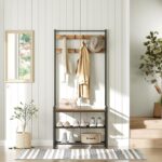Hall Tree, Coat Rack with Shoe Bench, Entryway Bench with Shoe Storage, Multifunctional Entryway Storage Organizer, Metal Frame and 8 Movable Hooks, for Hallway, Rustic Brown MT01BR - Image 5