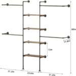 Industrial Pipe Clothing Rack, Heavy Duty Adjustable Garment Hanger with Shelves, 2 Installation Methods Closet Storage System for Wardrobe Organization (Black, 80" H x 86" W) - Image 3