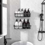 Adhesive Shower Caddy, Shower Shelves with 16 Hooks, Rustproof Shelf Wall Corner Racks for Inside Bath, No Drilling & Sleek Bathroom Organizers and Storage Caddies Soap Holder, 2 Pack - Image 9