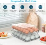 Egg Holder for Fridge, Foldable Automatic Rolling Egg Container for Refrigerator, Stackable Large-Capacity Egg Organizer Tray, Durable Clear Plastic Dispenser (3 dozens) - Image 3