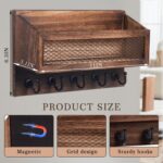 Magnetic Mail and Key Holder for Wall Fridge Wooden Mail Organizer with 5 Key Hooks for Home Bedroom Fridge Kitchen Decorative(Brown) - Image 3