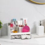 VITVITI Toothbrush Holders for Bathrooms Countertop, 5 Slots Toothpaste Bathroom Counter Sink Organizer with Drawers, Plastic Bathroom Organizer for Vanity/Makeup/Office White - Image 6