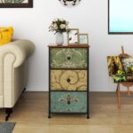 Tohomeor Small Dresser for Bedroom with Retro Flower Narrow Drawers Slim Chest of Drawers Skinny Nightstand Sofa End Table for Living Room Entryway Closet Storage (Multi, 3 Drawers) - Image 3