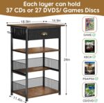 4-Tier AV Media Stand with Drawer, Video Game Console Shelf with 2 Hooks, Audio Rack Tower Perfect for/Xbox/ PS5/Switch/Game Consoles/DVD/Record Player/Projector/Sky Box/TV Accessories - Image 3