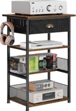 4-Tier AV Media Stand with Drawer, Video Game Console Shelf with 2 Hooks, Audio Rack Tower Perfect for/Xbox/ PS5/Switch/Game Consoles/DVD/Record Player/Projector/Sky Box/TV Accessories - Image 6
