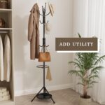Coat Rack Freestanding - 67" H Black Metal Coat Rack Stand with Umbrella Holder with 12 Hooks for Bathroom Bedroom Entryway Living Room & Office for Hats, Coats, Scarves, Handbags - Image 4