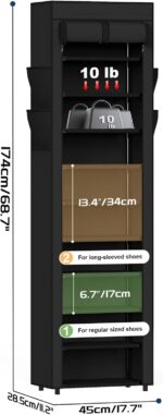 Mavivegue Shoe Rack with Cover, 10 Tier Tall Shoe Organizer for 18-22 Pairs of Shoes, Shoe Organizer with 4 Side Pockets, Shoe Cabinet for Entryway, Closet - Image 4