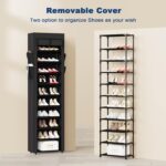 Mavivegue Shoe Rack with Cover, 10 Tier Tall Shoe Organizer for 18-22 Pairs of Shoes, Shoe Organizer with 4 Side Pockets, Shoe Cabinet for Entryway, Closet - Image 5