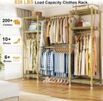 Ulif E7 Garment Rack, Heavy Duty Clothes Storage System with Extendable Hangers Rods, Metal Clothing Rack with 6 Wire Shelves, (52.3"-72") W x 14.5" D x 71.2" H, Load 838lbs, Gold - Image 3