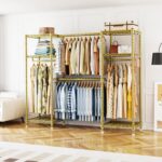 Ulif E7 Garment Rack, Heavy Duty Clothes Storage System with Extendable Hangers Rods, Metal Clothing Rack with 6 Wire Shelves, (52.3"-72") W x 14.5" D x 71.2" H, Load 838lbs, Gold - Image 5