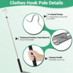 Clothes Hook Pole, High Reach Garment Hook for Hanging Clothes Light and Plants Extendable from 35" to 50" Made of Stainless Steel Tube with Sponge Handle(1) - Image 4