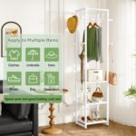 IBUYKE Coat Rack with Shelves, Freestanding Hall Tree with 3 Shelves and 8 Hooks, Industrial Clothes Stand for Entryway, Hallway, Bedroom, White UTMJ088W - Image 3